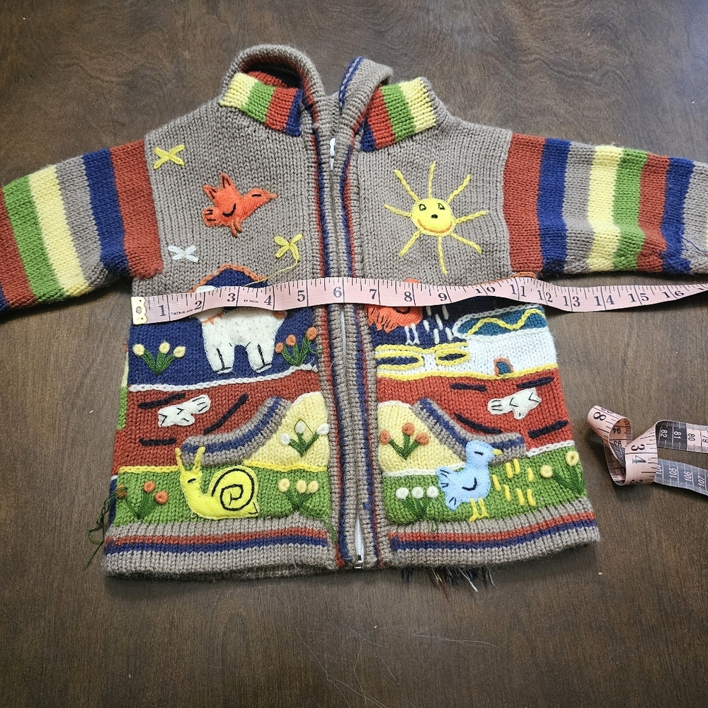 Handmade In Equador Girls Tan  Sweater 100% Cotton Zipper Hoodie Size 4 - Picture 6 of 7